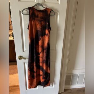 SHEIN Orange and Black Tie-Dye Sleeveless Maxi Dress